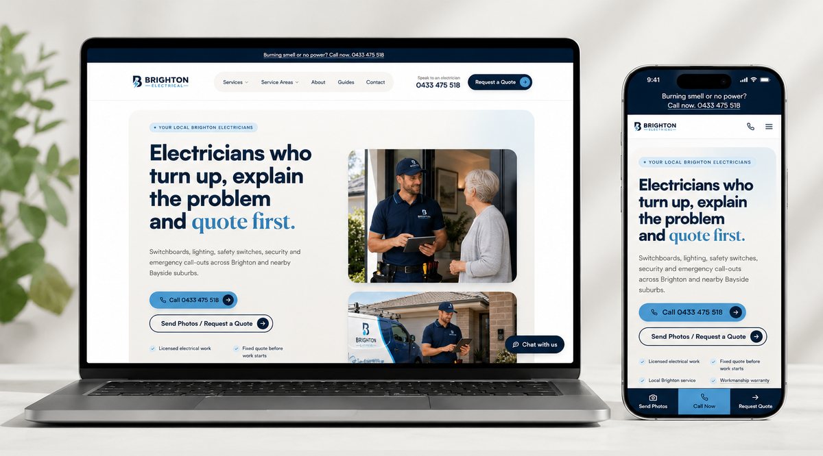 The Brighton Electrical website shown on a laptop and phone